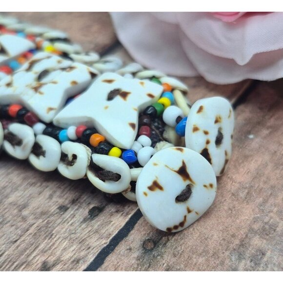 Handmade AFRICAN Jewelry Cowie Shell, Bead, & Seed Bead Bracelet Tribal 7.5 in - Picture 9 of 11